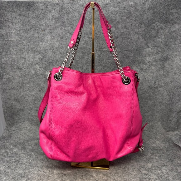 Michael Kors Jet Set Chain Shoulder Bag Tote Fuschia Hot Pink Bucket Handbag - Picture 3 of 14